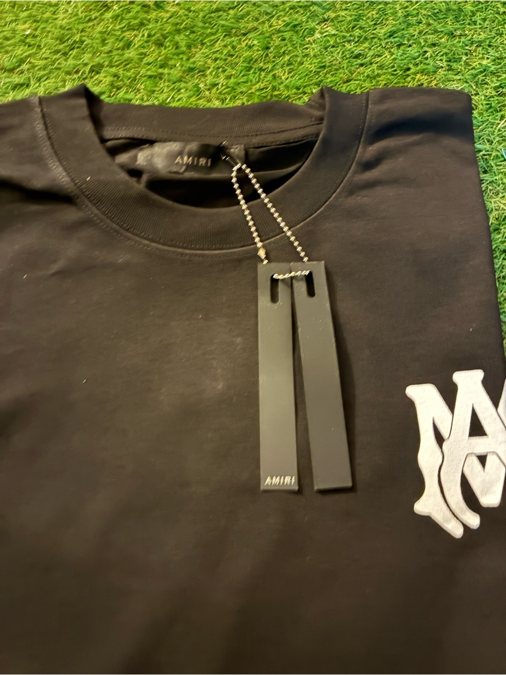 AMIRI Black Tee with White Monogram Patch